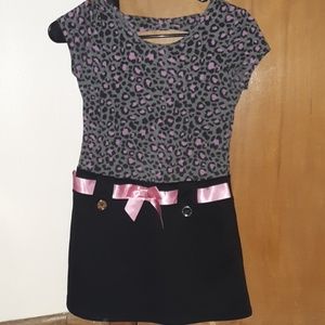 Gray pink and black leopard print dress